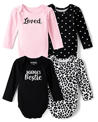 Baby Girls Heart Bodysuit 4-Pack