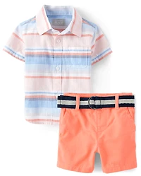 Baby Boys Dad And Me Striped Chambray 2-Piece Outfit Set
