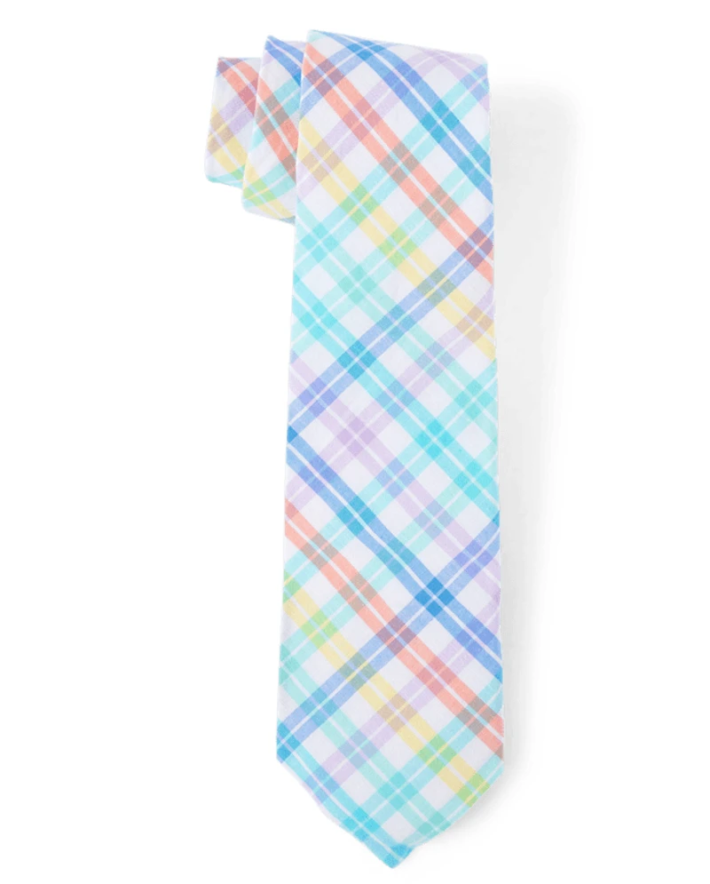Boys Rainbow Gingham Tie