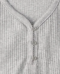 Womens Ribbed Henley Pajama Top