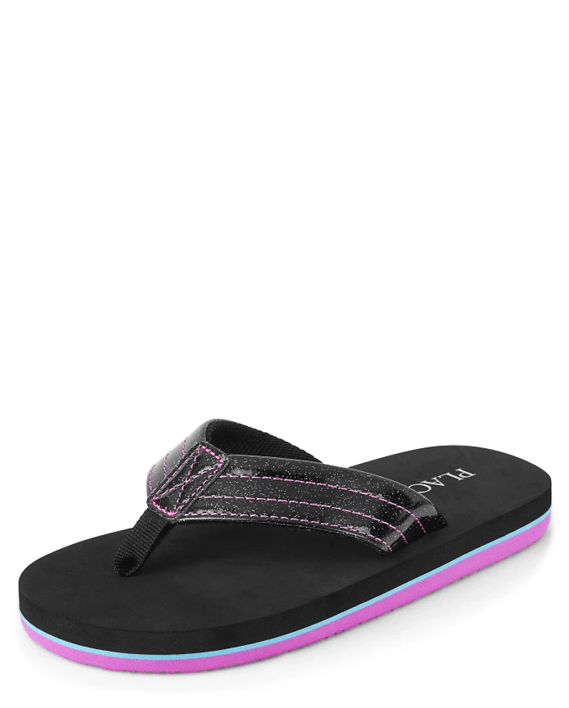 Girls Striped Glitter Flip Flops