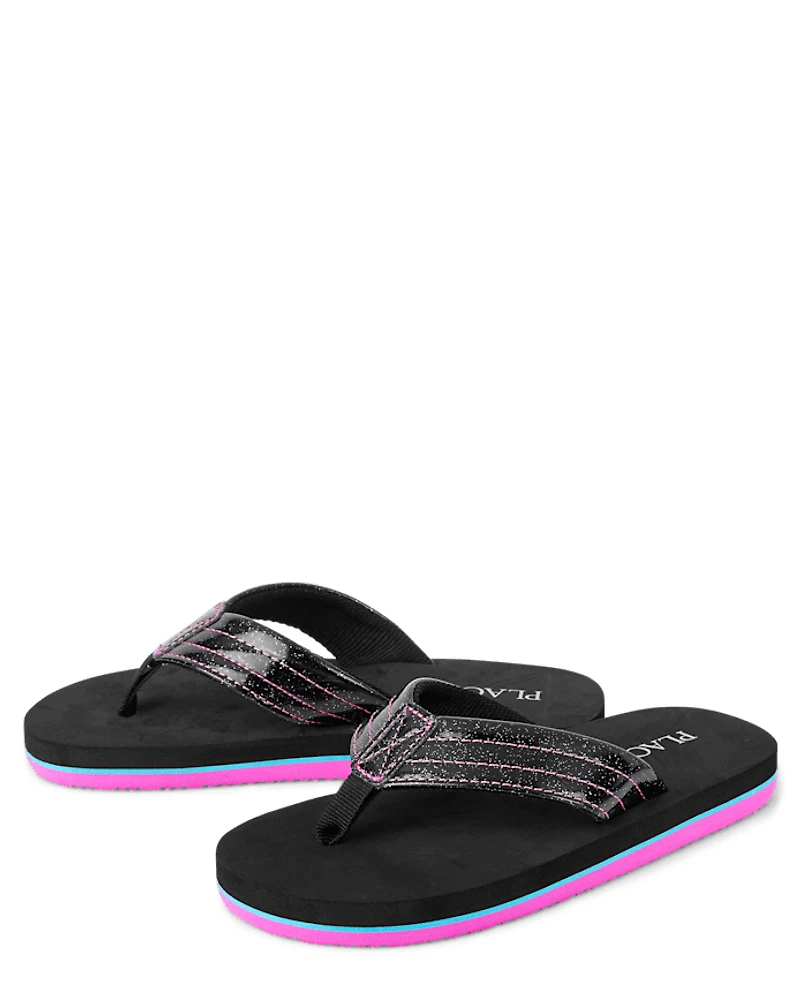 Girls Striped Glitter Flip Flops