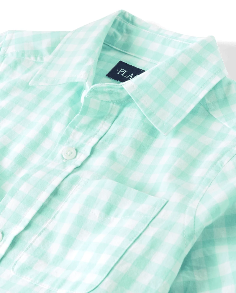 Boys Dad And Me Gingham Poplin Button Up Shirt