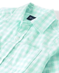 Boys Dad And Me Gingham Poplin Button Up Shirt