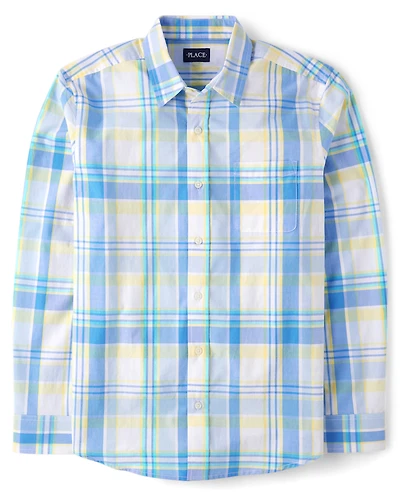 Mens Dad And Me Plaid Poplin Button Up Shirt