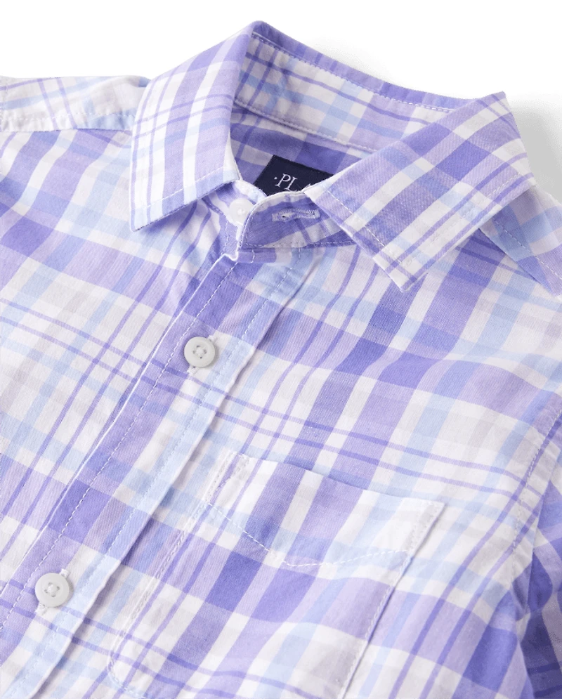 Boys Dad And Me Plaid Poplin Button Up Shirt