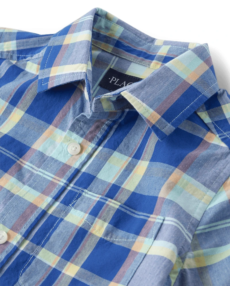 Boys Plaid Poplin Button Up Shirt