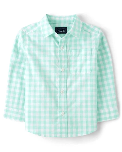 Baby And Toddler Boys Long Sleeve Gingham Poplin Button Up Shirt