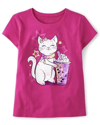 Girls Cat Frappe Graphic Tee