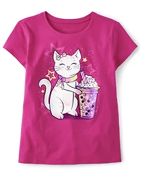 Girls Cat Frappe Graphic Tee