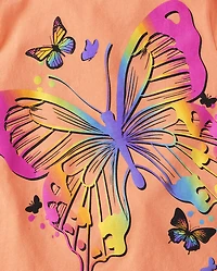 T-shirt graphique papillon arc-en-ciel pour fille