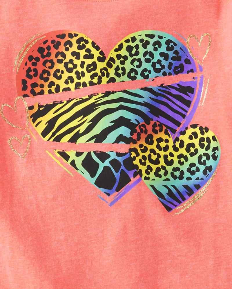 Girls Rainbow Animal Heart Graphic Tee