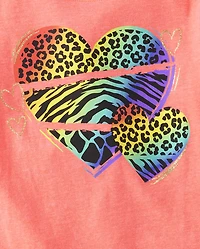 Girls Rainbow Animal Heart Graphic Tee