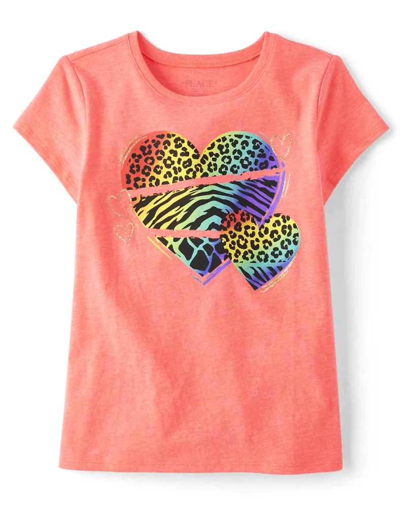 Girls Rainbow Animal Heart Graphic Tee