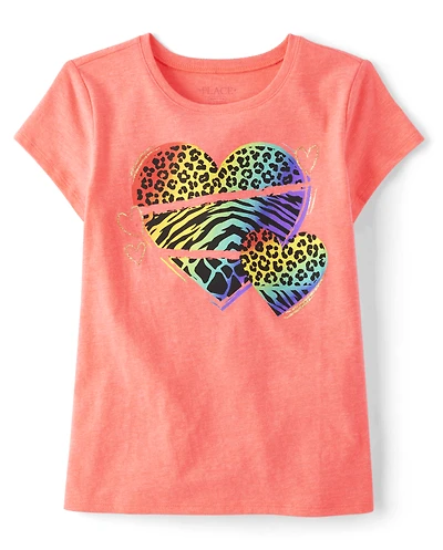 Girls Rainbow Animal Heart Graphic Tee