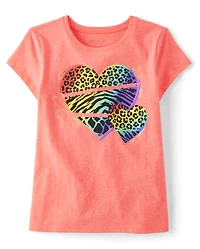 Girls Rainbow Animal Heart Graphic Tee