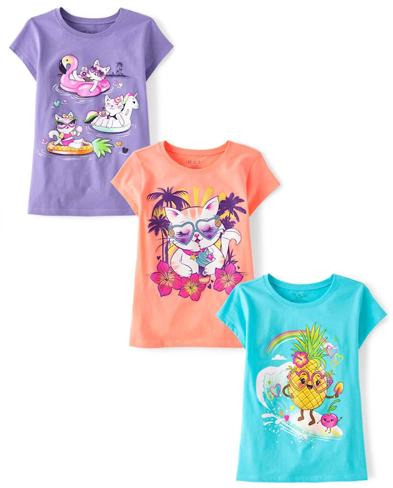 Girls Summer Graphic Tee 3-Pack