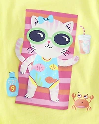 Baby And Toddler Girls Cat Beach Towel Graphic Tee