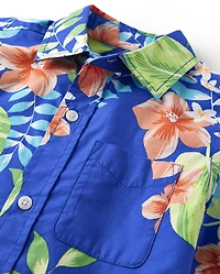 Boys Matching Family Tropical Poplin Button Up Shirt
