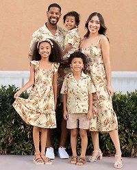 Mens Matching Family Tropical Textured Button Up Shirt