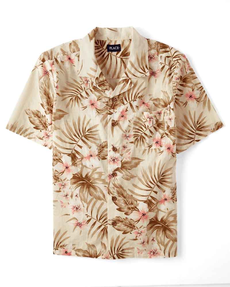 Mens Matching Family Tropical Textured Button Up Shirt