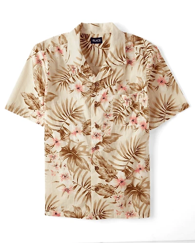 Mens Matching Family Tropical Textured Button Up Shirt