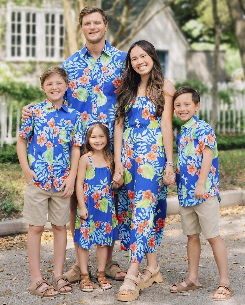 Mens Matching Family Tropical Poplin Button Up Shirt