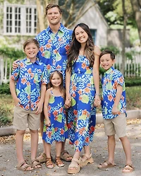 Mens Matching Family Tropical Poplin Button Up Shirt