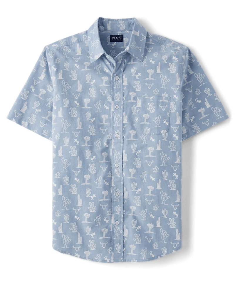 Mens Dad And Me Cactus Poplin Button Up Shirt