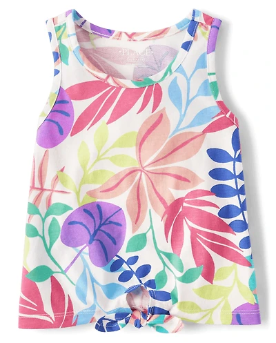 Girls Tropical Leaf Tie Front Tank Top