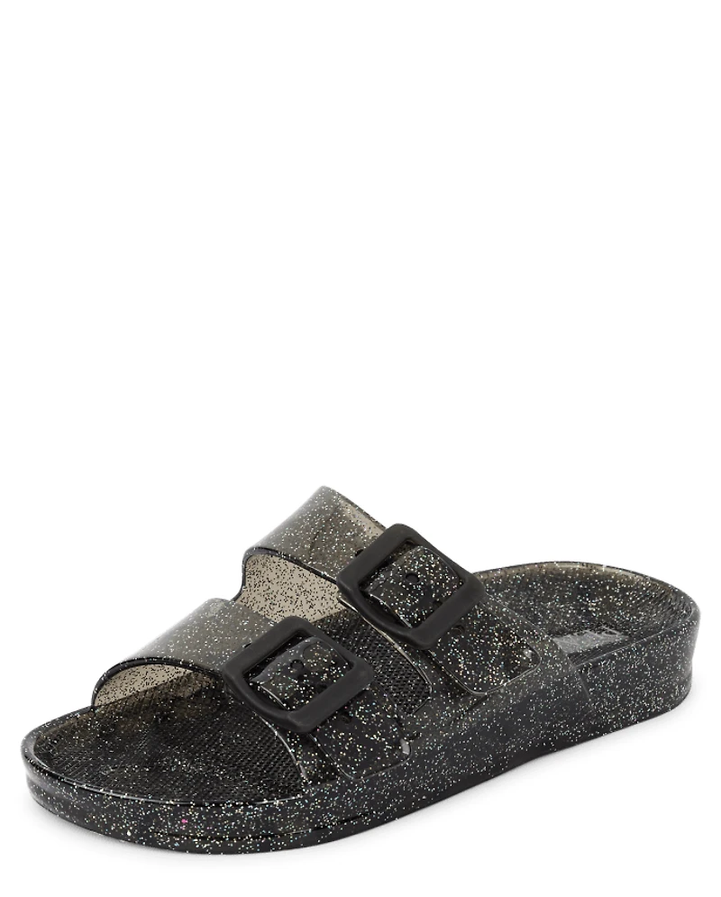 Girls Glitter Jelly Buckle Slides