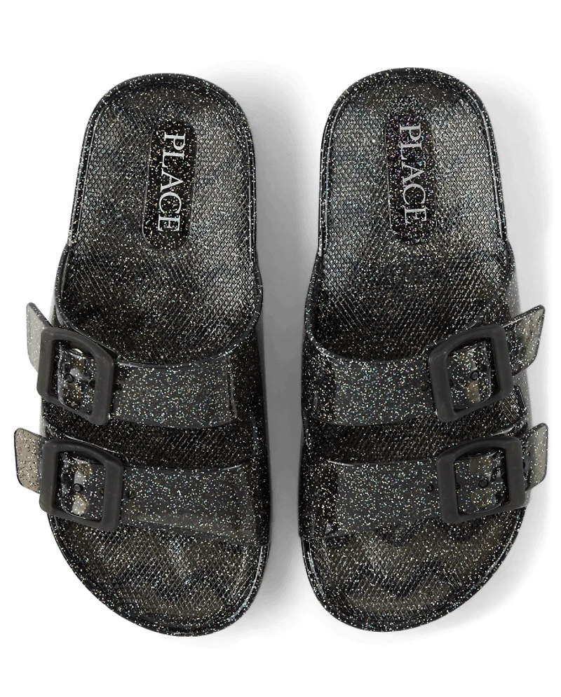 Girls Glitter Jelly Buckle Slides