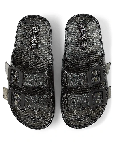 Girls Glitter Jelly Buckle Slides