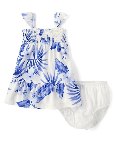 Baby Girls Matching Family Tropical Smocked Ruffle Dress