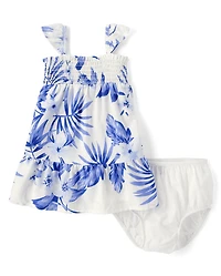 Baby Girls Matching Family Tropical Smocked Ruffle Dress