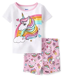 Baby And Toddler Girls Unicorn Rainbow Snug Fit Cotton Pajamas