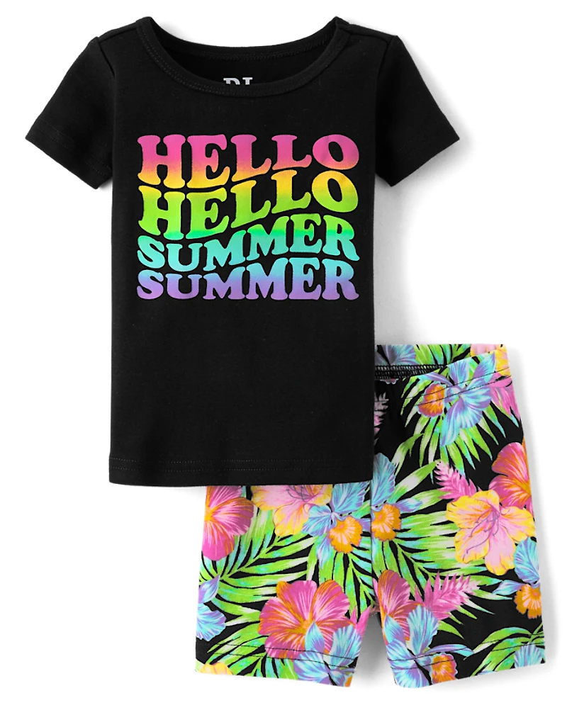 Baby And Toddler Girls Hello Summer Snug Fit Cotton Pajamas