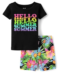 Baby And Toddler Girls Hello Summer Snug Fit Cotton Pajamas