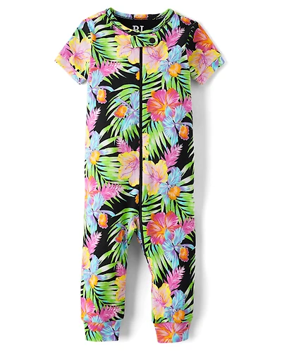Baby And Toddler Girls Tropical Snug Fit Cotton One Piece Pajamas