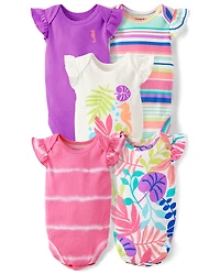 Baby Girls Tropical Leaf Bodysuit 5-Pack