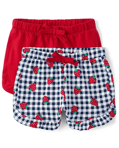 Baby Girls Gingham Strawberry Ruffle Shorts 2-Pack