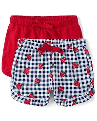 Baby Girls Gingham Strawberry Ruffle Shorts 2-Pack
