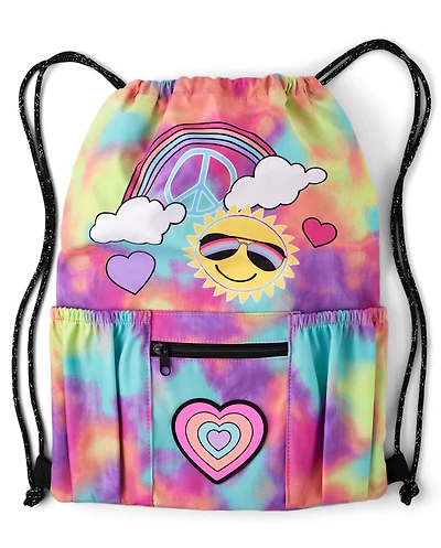 Girls Rainbow Tie Dye Icon Drawstring Bag