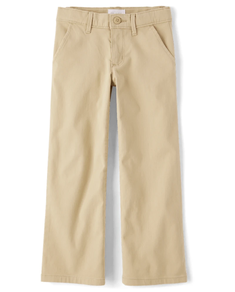 Girls Uniform Stretch Wide Leg Chino Pants