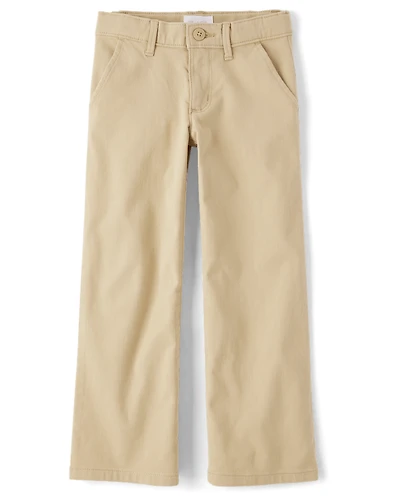 Girls Uniform Stretch Wide Leg Chino Pants