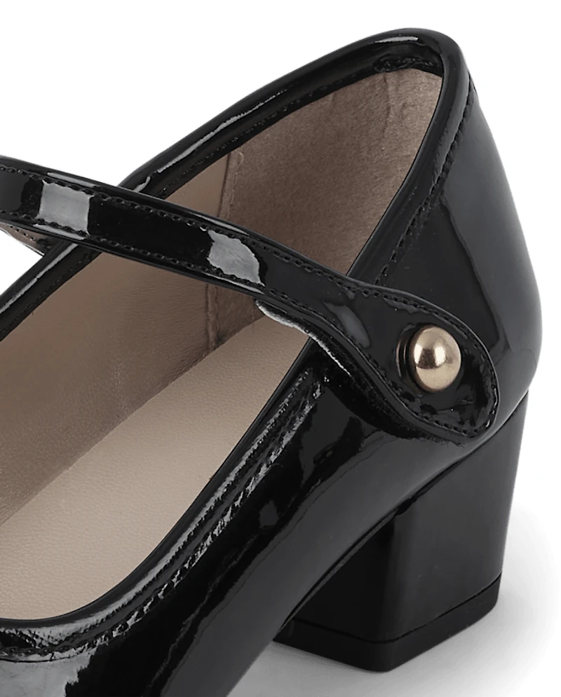 Girls Bow Faux Patent Leather Low Heel Shoes