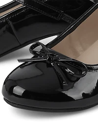 Girls Bow Faux Patent Leather Low Heel Shoes