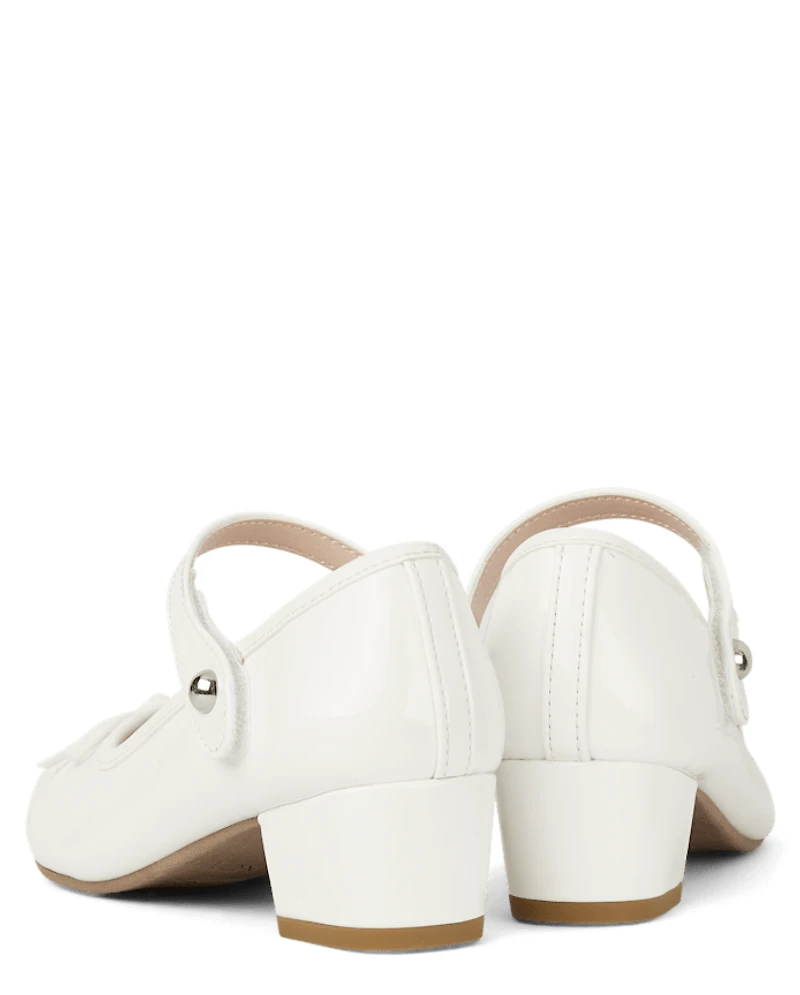 Girls Bow Faux Patent Leather Low Heel Shoes