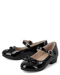 Toddler Girls Bow Faux Patent Leather Low Heel Shoes