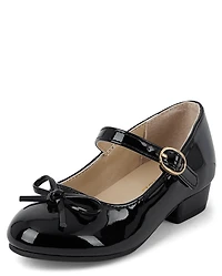 Toddler Girls Bow Faux Patent Leather Low Heel Shoes